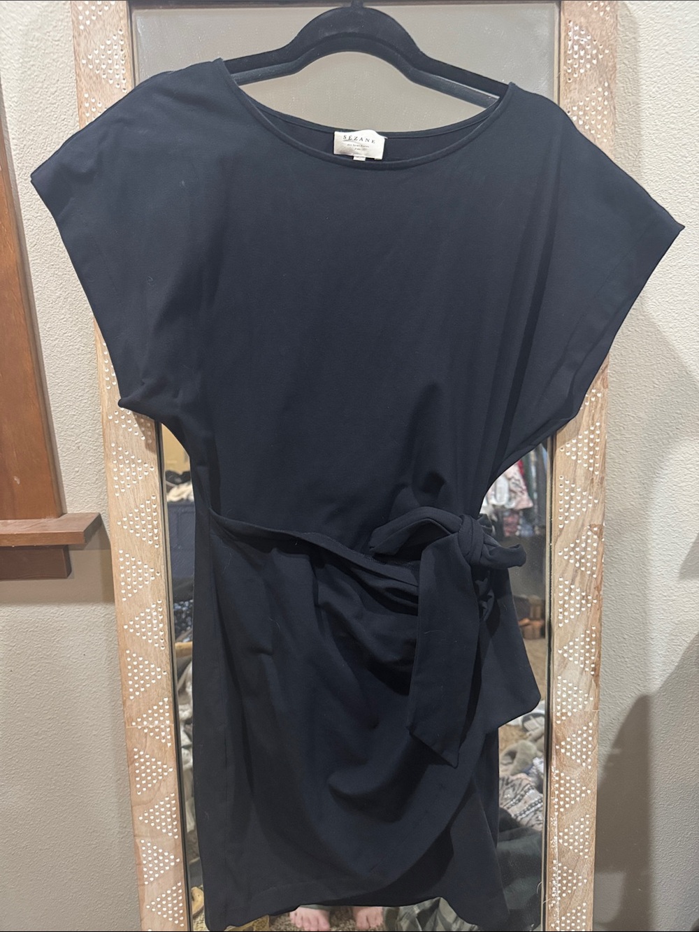 Sezane Black Tie-Waist Mini Dress